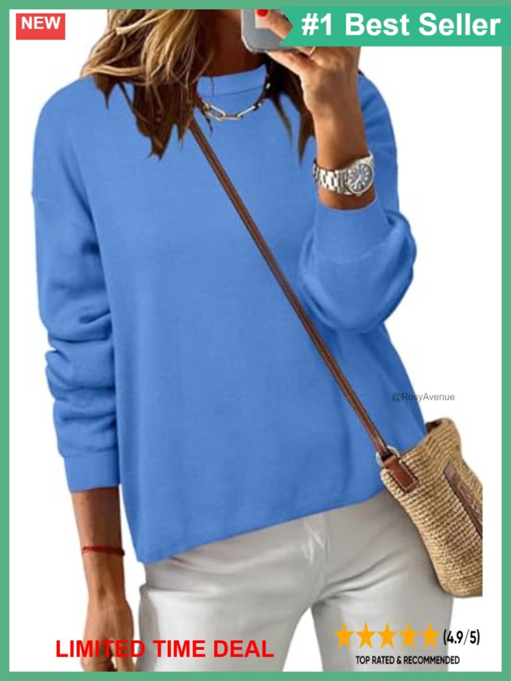 100% Cotton Relaxed Fit Crew Neck Pullover Sweater Long Sleeve